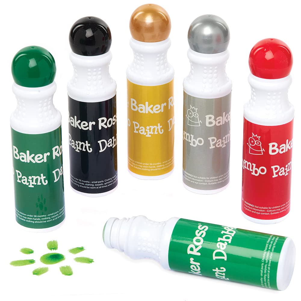 Baker Ross Christmas Jumbo Paint Markers - Pack of 6, Paint Dabber Pens for Kids, Kids Painting Art Supplies, Christmas Pens (FX330)