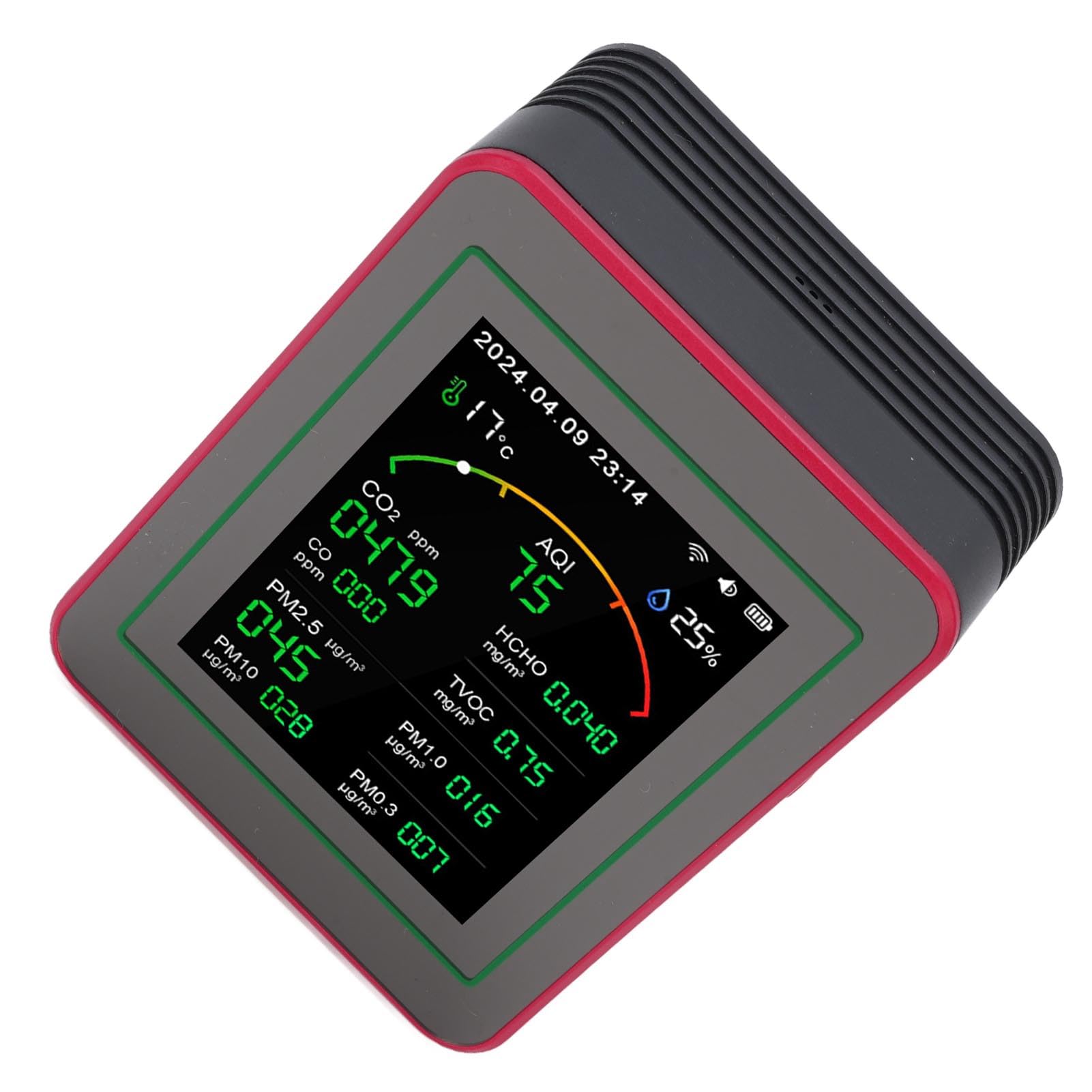 Zerodis Probador de Calidad del Aire, Medidor Profesional de Calidad del Aire Interior con Monitoreo en Tiempo Real, Detección de Humedad y Temperatura CO2 TVOC HCHO PM2.5 para el Hogar y la Oficina