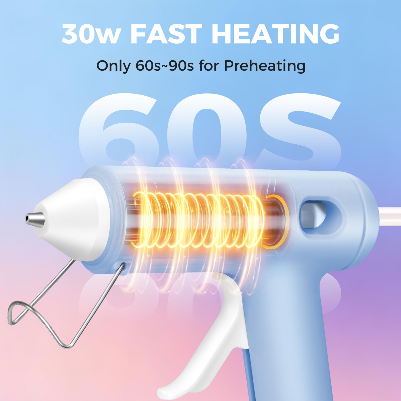 Mini set di pistola per colla a caldo con 30 bastoncini di colla, preriscaldamento rapido per lavori scolastici, arti fai da te e riparazioni domestiche rapide, 30 W, azzurro