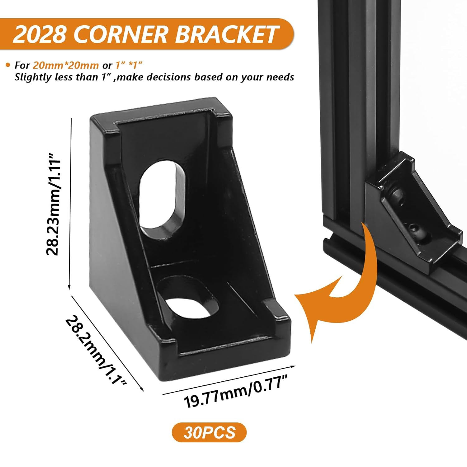 mankk 30 Set 2020 Series T Slot Rail Aluminum Extrusion Profile Connectors,2028 Corner Bracket with T-Slot Sliding Nuts and M5 Hex Screw Bolt for Aluminum Rail Accessories