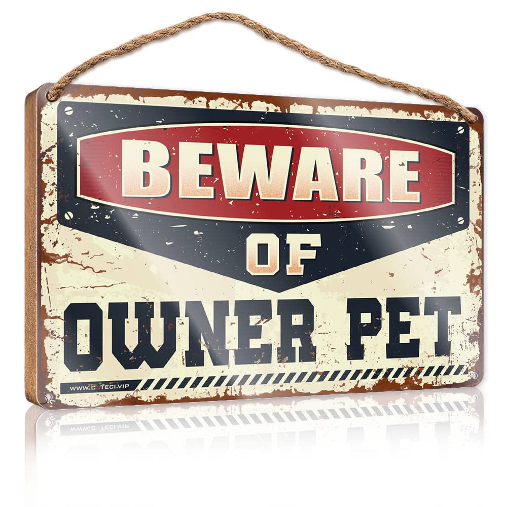 DTHA Door Hanging Decoration Beware Of Of Owner Pet Wooden Sign Room Stuff Farm House Decorations(23X35CM)
