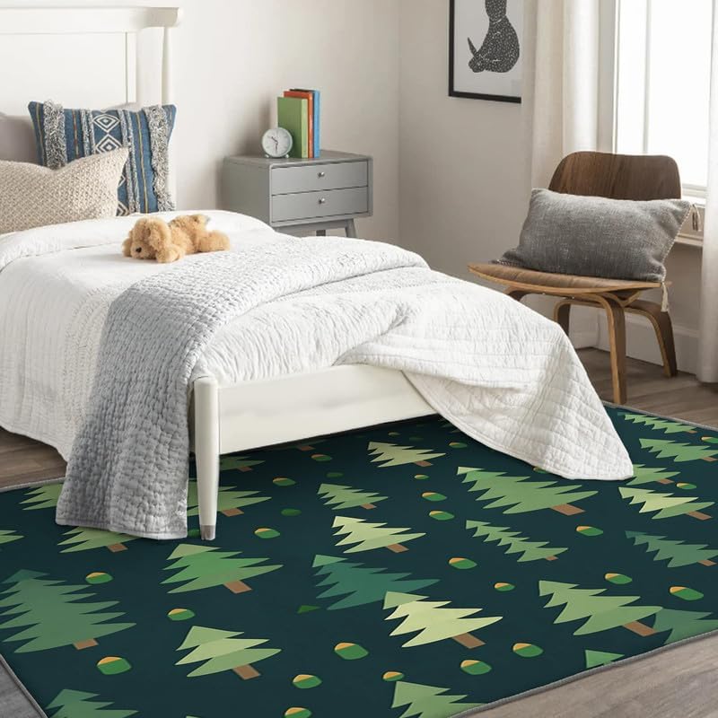 Miniatura 3 de Alfombras de pino para dormitorio, sala de estar, bosque de bosque, 5 x 7 pies, lavable, antideslizante, suave, alfombra de área de pelo bajo,