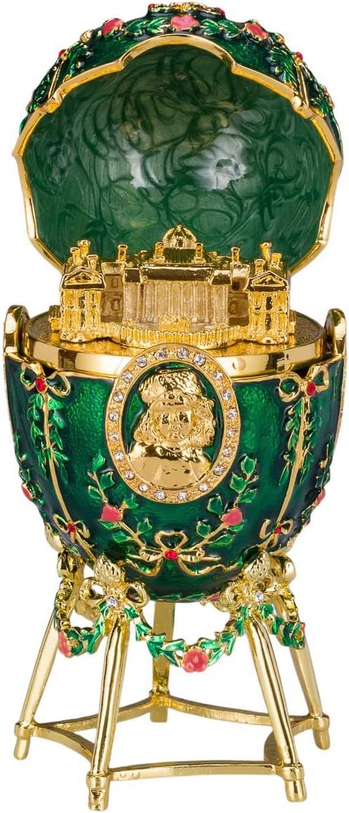 danila-souvenirs Faberge style Alexander Palace Egg/Trinket Jewel Box 5.6'' (14 cm) green