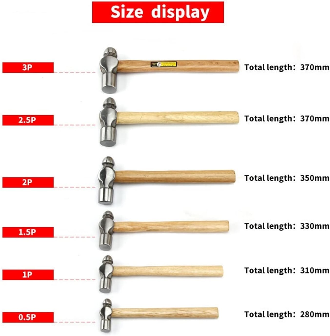 Ball Peen Hammer-High-carbon Steel Round Hammer Nipple Hammer Hardware Tool Household Hammer With Wood Handle 0.5P 1P 1.5P 2P 2.5P 3P (Weight : 2P)