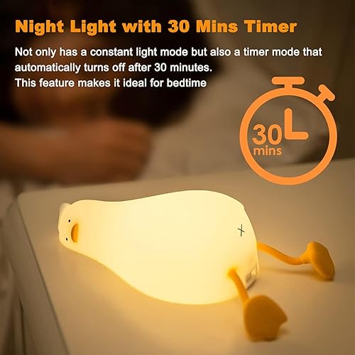 Miniatura 3 de Luz nocturna LED plana de pato acostado, 3 niveles de luz nocturna regulable, lindas lámparas de silicona Squishy luz de pato, lámpara táctil