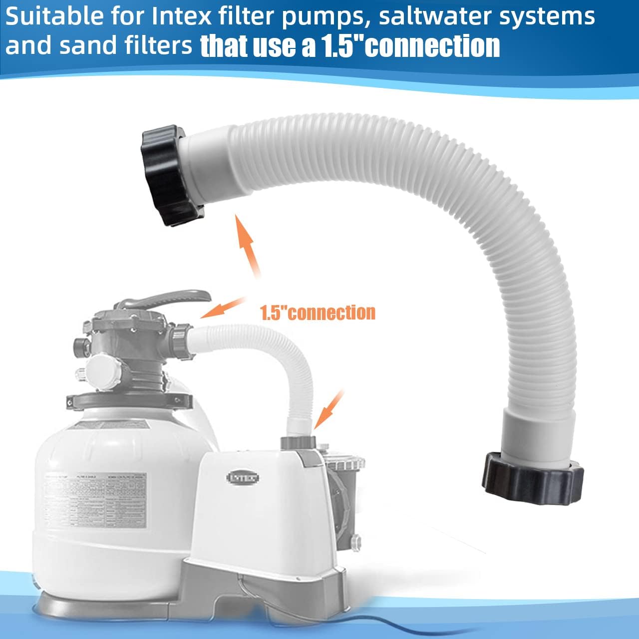 Tuyau de Pompe de Filtre à Sable de Piscine,tuyaux de piscine de 38 mm,tu yau d'interconnexion pour Intex,Tuyau de jonction pour filtration pour Piscines Hors Sol,Tu yaux pour Pompe Filtratio