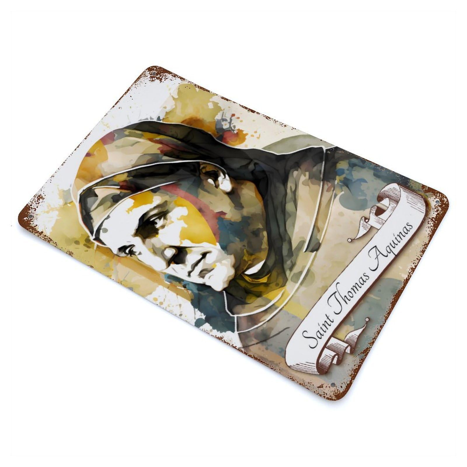 Saint Thomas Aquinas OP Decorative Tin Sign 11.8"x7.9", Ideal for Basement, Hobby Room And Garage Decor