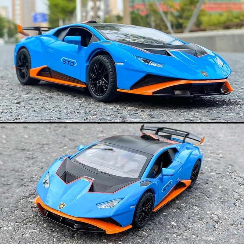 Image of Model 1:24 Big Lamborghini Huracane STO Model Alloy Metal Pull Back Die-cast Car Openable Doors with Sound and Light Vehicle Car Toy for Kids - Multicolor