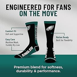 For Bare Feet NFL PHILADELPHIA EAGLES MVP Crew Sock Team Color Large