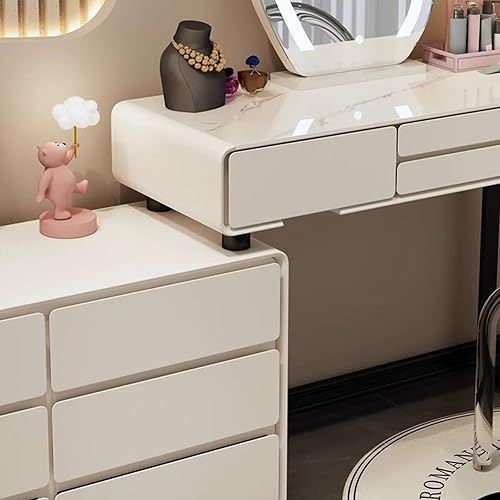 Miniatura 7 de Escritorio de tocador con luces, tocador de maquillaje con espejo, tocador con cajón grande, 3 modos de iluminación de brillo ajustable, juego de