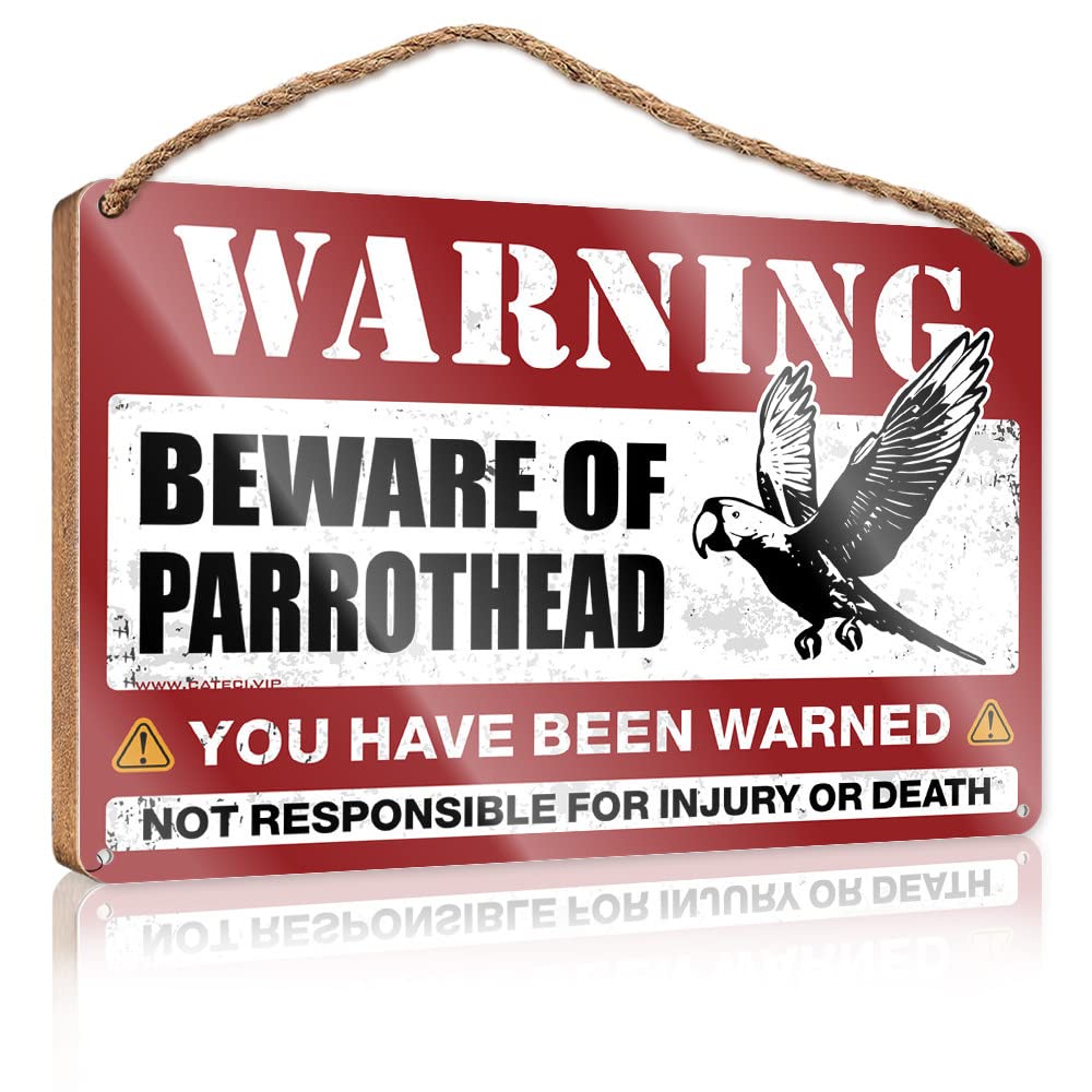 FZFN Hanging Plaque Wooden Beware Of Parrothead Wooden Sign Front Porch Decor Gifts For The Office(20X30CM)