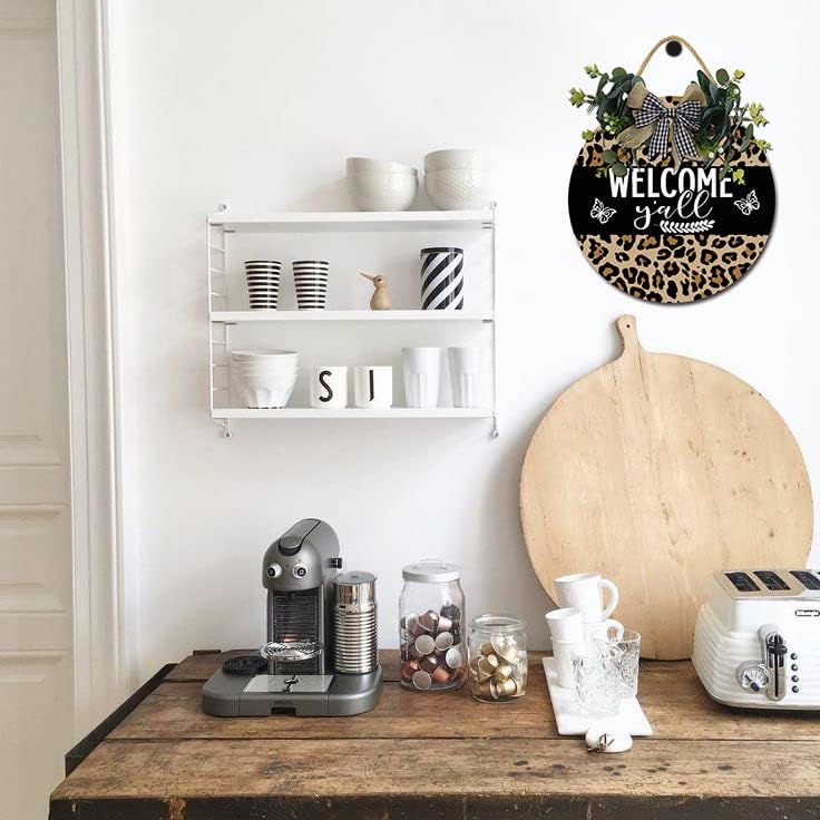 Miniatura 6 de Letrero redondo de madera para colgar en la puerta delantera, letrero de bienvenida de 12 pulgadas para puerta delantera, letrero de bienvenida de