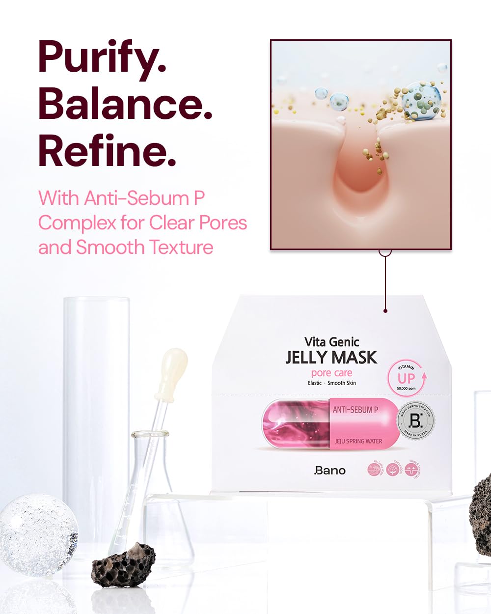 Vita Genic Jelly Face Pore Care Mask 10EA – Hydrating Sheet Mask for Sensitive Skin, Korean Glass Skin Care with Spring Water, Vitamin C and Niacinamide, Sebum Control, Fragrance-Free - Image 4