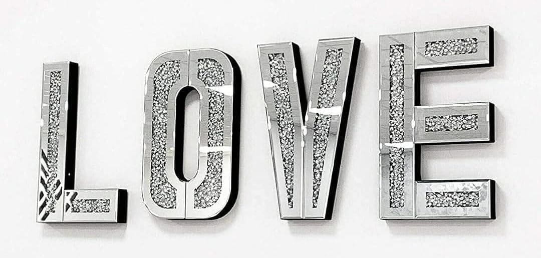 Segoy Silver Mirrored Diamond Home And Love Letters Crushed Crystal Mirror Diamond Wall Art (51)