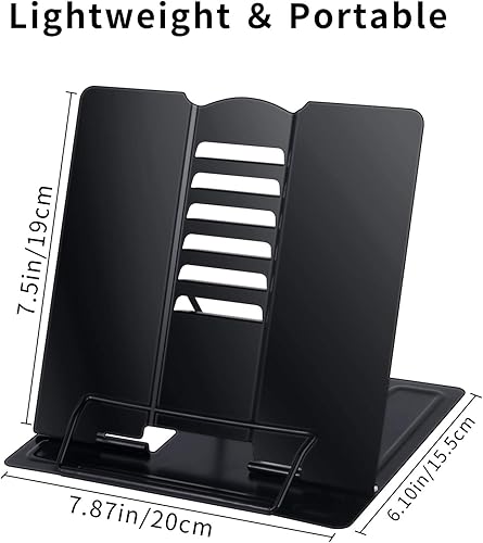 Miniatura 2 de Blizzow Soporte para libros de escritorio, manos libres, soporte de metal ajustable, plegable y portátil para libros de cocina, recetas, tabletas,