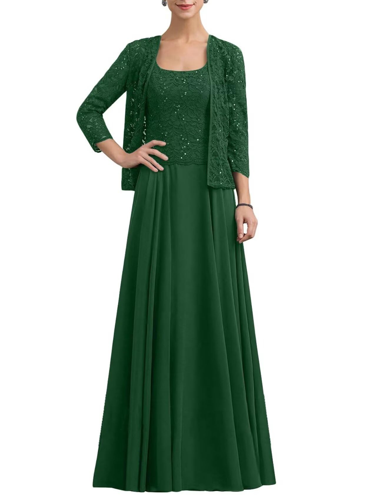 Long Appliques Mother of The Bride Dresses for Wedding Chiffon Lace Formal Grandmother of The Bride Dresses with