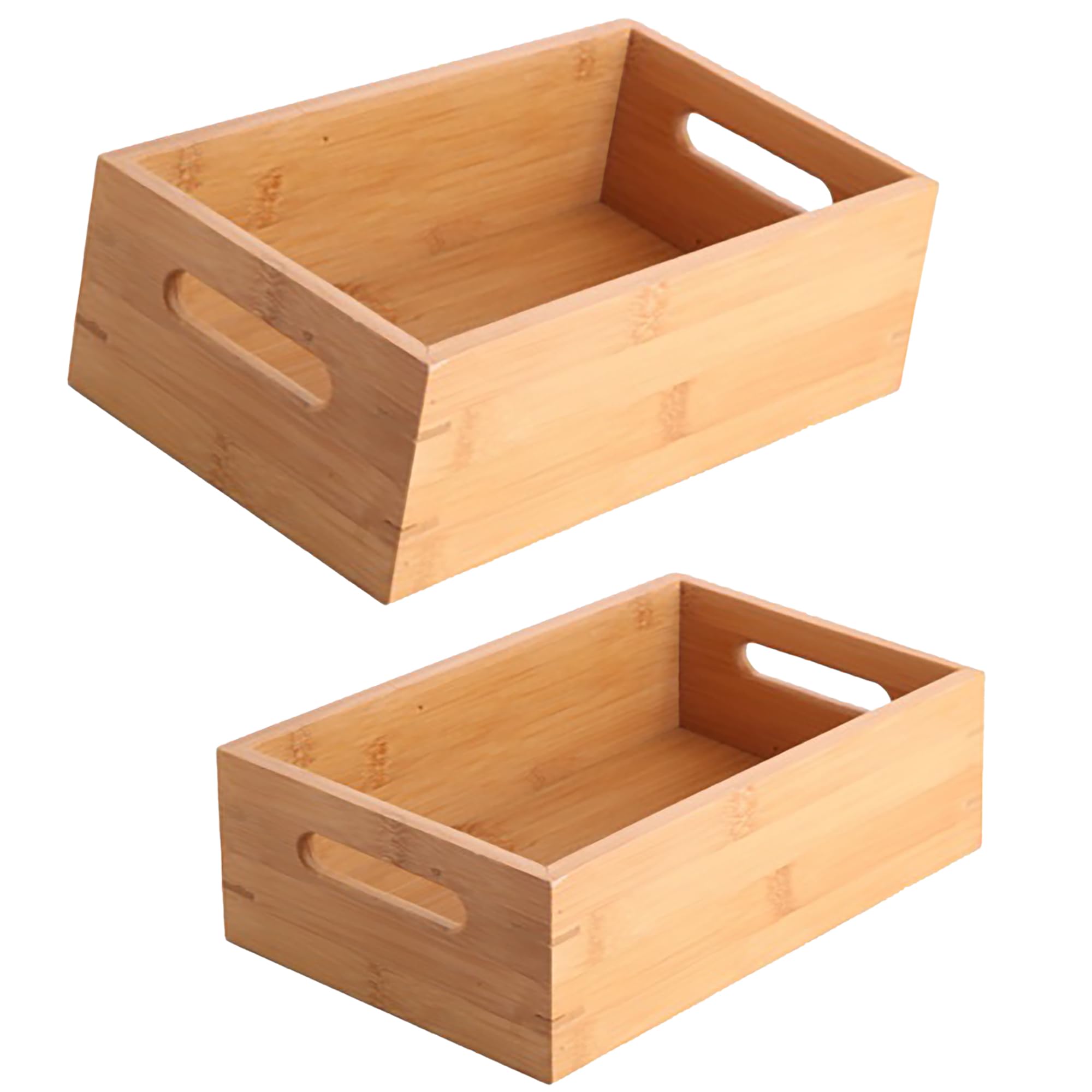 Promosyonca Bambu Organizer Kutusu 2'li Set, Doğal Bambu Saklama Kutuları, Tutma Kulplu, Çok Amaçlı Düzenleyici, 31x21.5x10.5 cm ve 28x16.5x10.5 cm