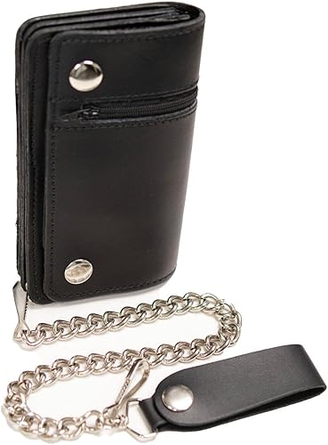 Miniatura 5 de Milwaukee Leather MLW7882 - Cartera de motociclista de piel negra de 6 pulgadas con bolsillo exterior, cadena de acero inoxidable antirrobo