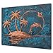 Kitchen Backsplash, Full Moon Scene Behind the Palm Trees Copper Backsplash, Dolphin and Dove Copper Backsplash Panel, Handmade Copper Backsplash Tile, Indoor Outdoor Wall Decor (Blue)