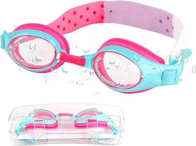 M MUNCASO Kids Swimming Goggles, Kids Swim Goggles Junior Childrens Boys Girls Teens Kids 3-14, UV Protection Anti-Fog Lenses, No Leaking,Flexible Nose Bridge,Soft Silicone Clear Wide Vision