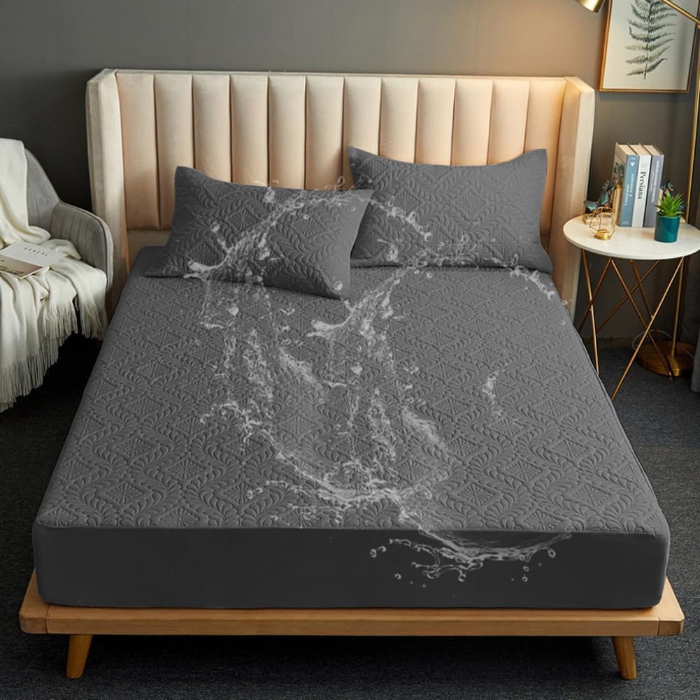 Mattress Cover Waterproof Mattress Protector Full Size Fitted Sheet with Deep Pocket Up to 12'',Breathable Noiseless Soft Mattress Topper Cover (Khaki,47x79inch)