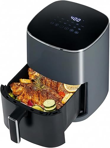 NEWBULIG Freidora de aire, freidora de aire cuadrada de 6 cuartos de galón con ventana visual, freidora de aire de calentamiento rápido de 400  con