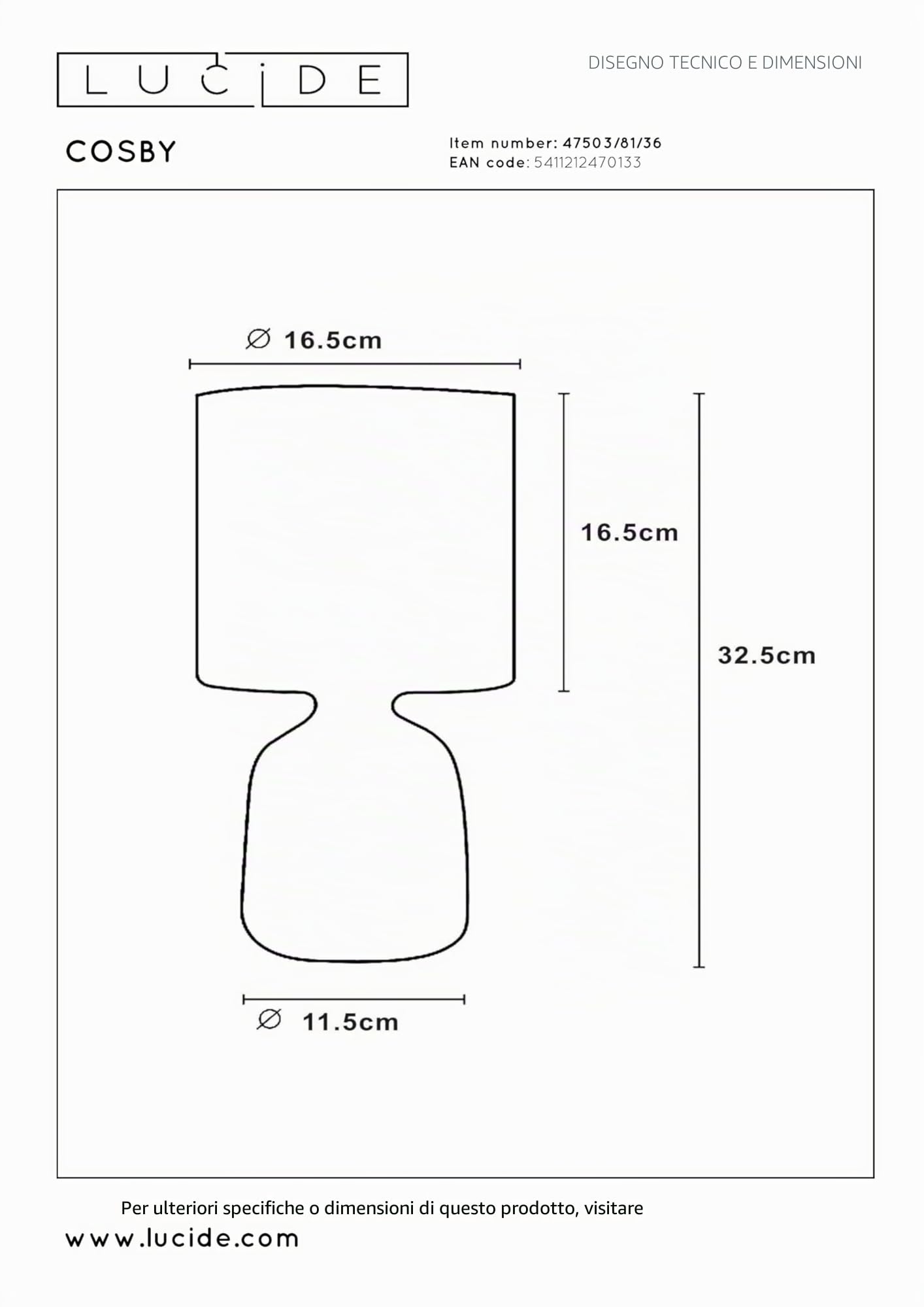 Lucide Cosby – Lampada da tavolo – Ø 16,5 cm – Bianco, Ceramica, grigio, E14 40 wattsW 230 voltsV