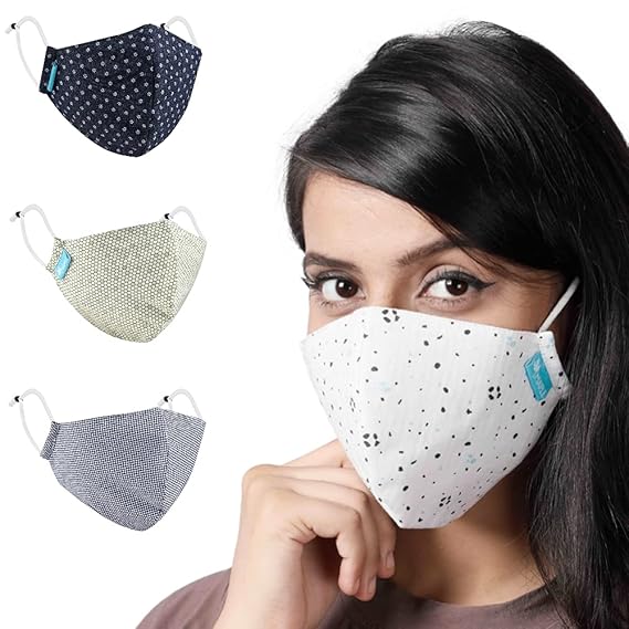Maple MP-01 Unisex Fine Cotton Face Mask Women Reusable Washable (Pack of 4) Dust/Pollution Protection 3 Layer Cloth Face Cover Ladies Men Girl Boy Printed Multicolor Breathable Free Size