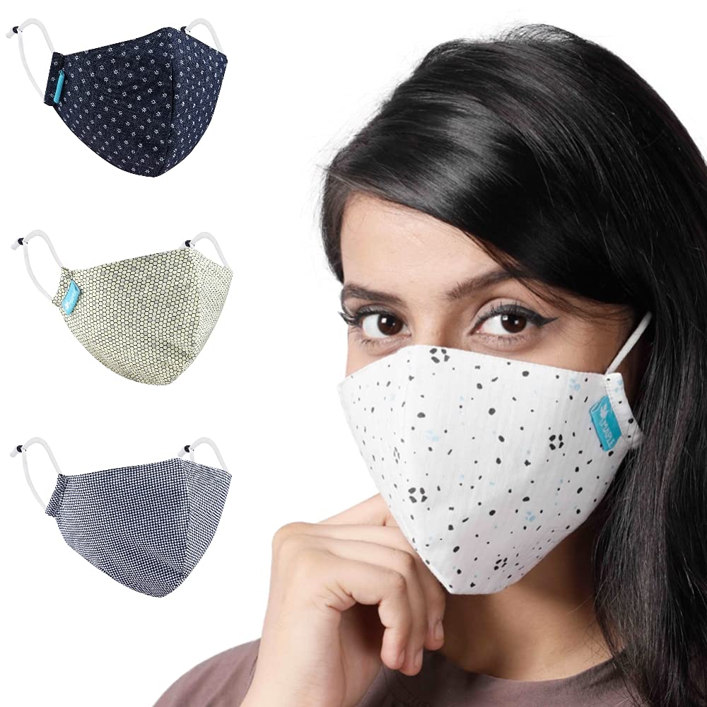 Maple MP-01 Unisex Fine Cotton Face Mask Reusable & Washable- (Pack of 4) , Dust/Pollution Protection 3 Layer Cloth Face Cover for Men ,Women & Teens Girl Boy Printed Multicolor Quality Breathable Mask (PACK OF 60)