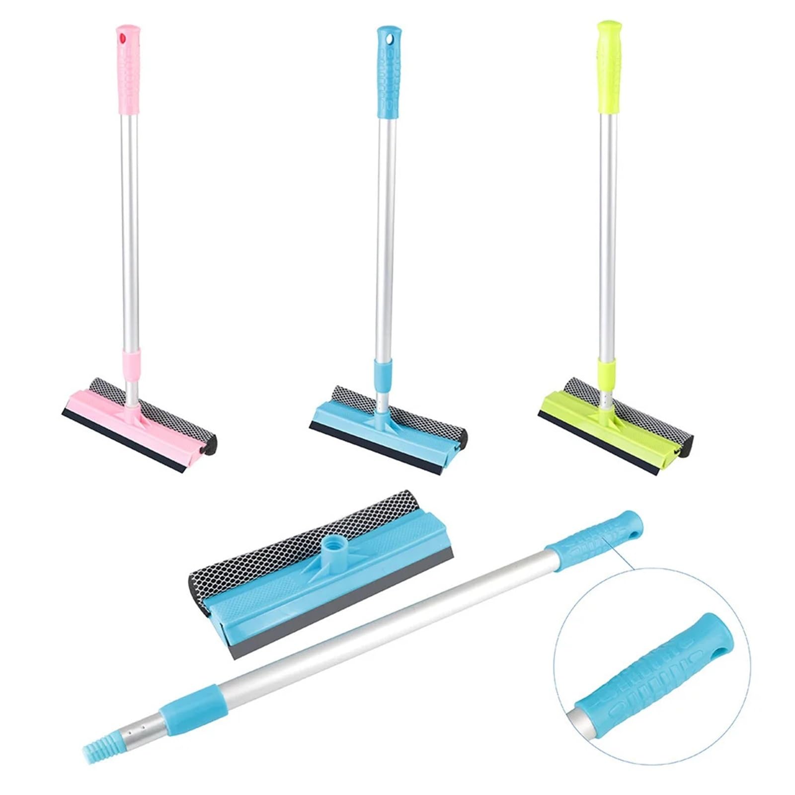 Escobilla Limpiacristales Limpiaparabrisas 2 en 1 for Coche, Cepillo Limpiador de Espuma, fregona, raspador Vidrio for Ventana, Limpieza del hogar, Esponja, Varilla telescópica(Green)