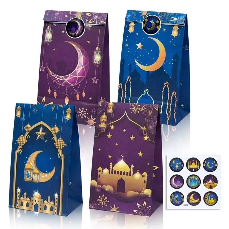 12 Umrah Favour Bags, Purple, Blue, Eid, Ramadan, Hajj Favour Bags, Versatile Favours, Return Gifts, 18 Stickers, Gift Hamper, Sweet Bags, Decorations.