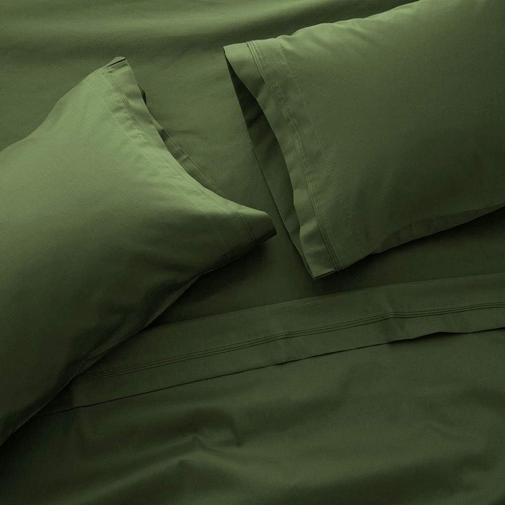 400 Thread Count Bed Sheet Sets - Luxurious 100% Egyptian Cotton Deep Pocket Sheets - Bedding Set Includes One Flat Sheet, One Fitted Sheet & Two Pillowcases - Queen, Hunter Green