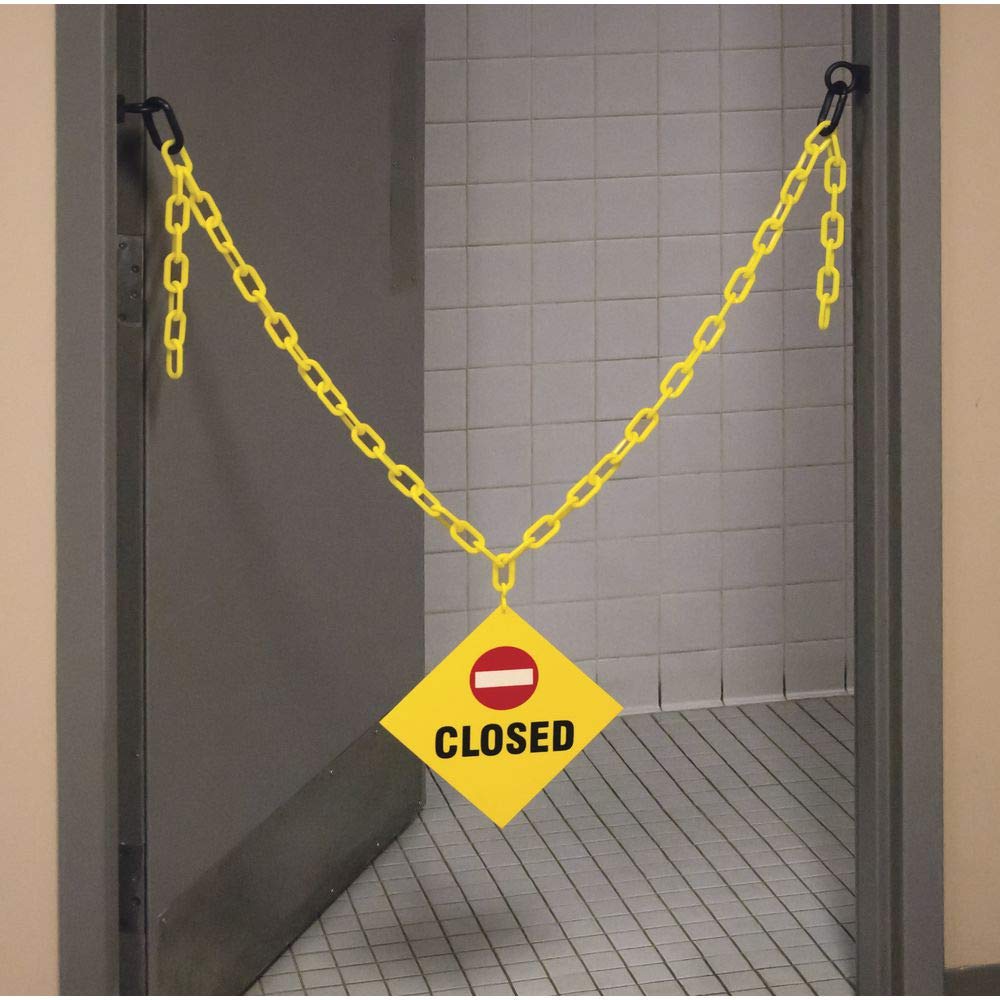 Sr. Cadena – Closed Sign Kit – incluye 8 "x 8" signo – 67 "de 2" amarillo cadena de plástico y 2 imán anillo/mosquetones