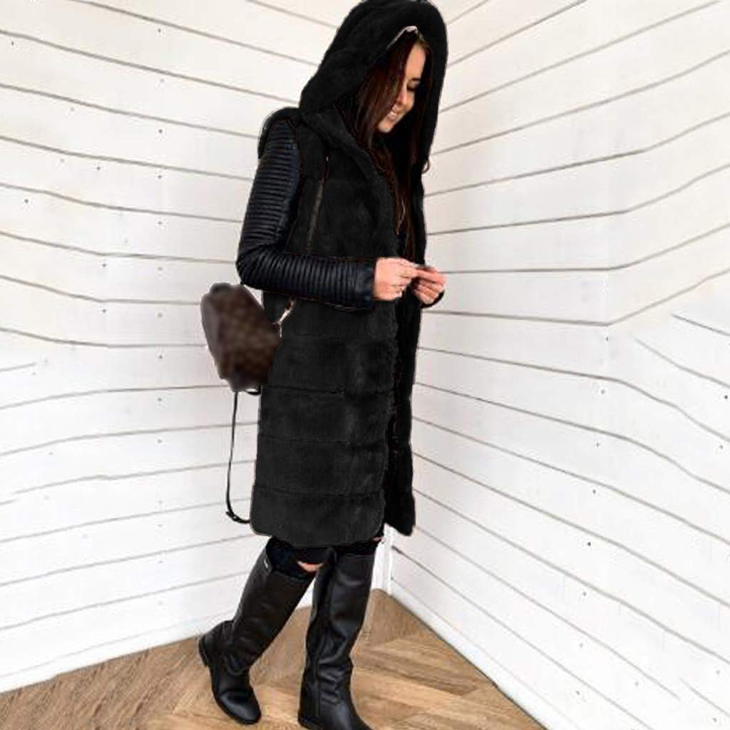 Gilet en fourrure synthétique pour femme - Élégant - Sans manches - Sans manches - Veste d'hiver chaude - Avec capuche