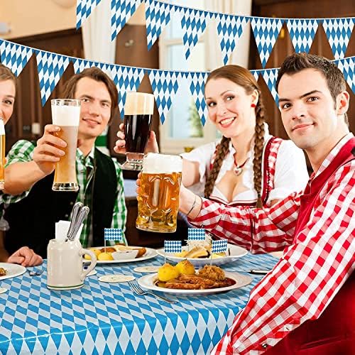 HEREER Oktoberfest Decoration Kit-2 Pack Oktoberfest Flag Banner 1Pcs Oktoberfest Tablecloth for Oktoberfest Party Supplies Indoor Outdoor ( Blue,White)