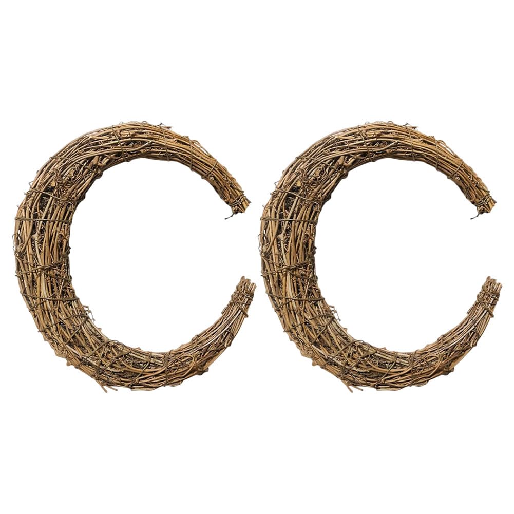 JOYWU 2 Pcs Moon Shaped Grapevine Wreaths Base,30cm Hand-Woven Star Shape Vine Branch Wreath Frame,Crescent Moon Wreaths Form for DIY Craft,Star Shaped Wreath Rings,Farmhouse Home Decor (Moon)