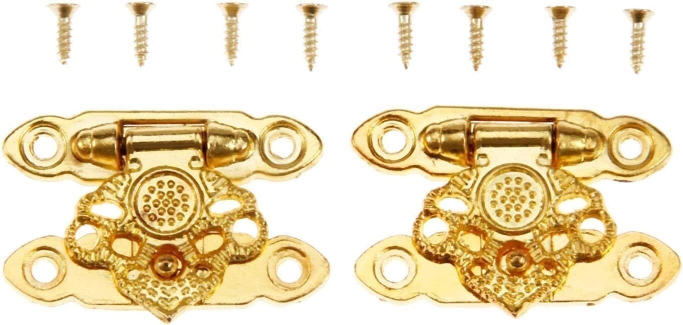 Hasps Latch, 2Pcs 36 * 25mm,Gold Jewelry Box Door Lock Padlock Flower Wooden Wine Gift Box Handbag Buckle Retro Hardware(Brass)