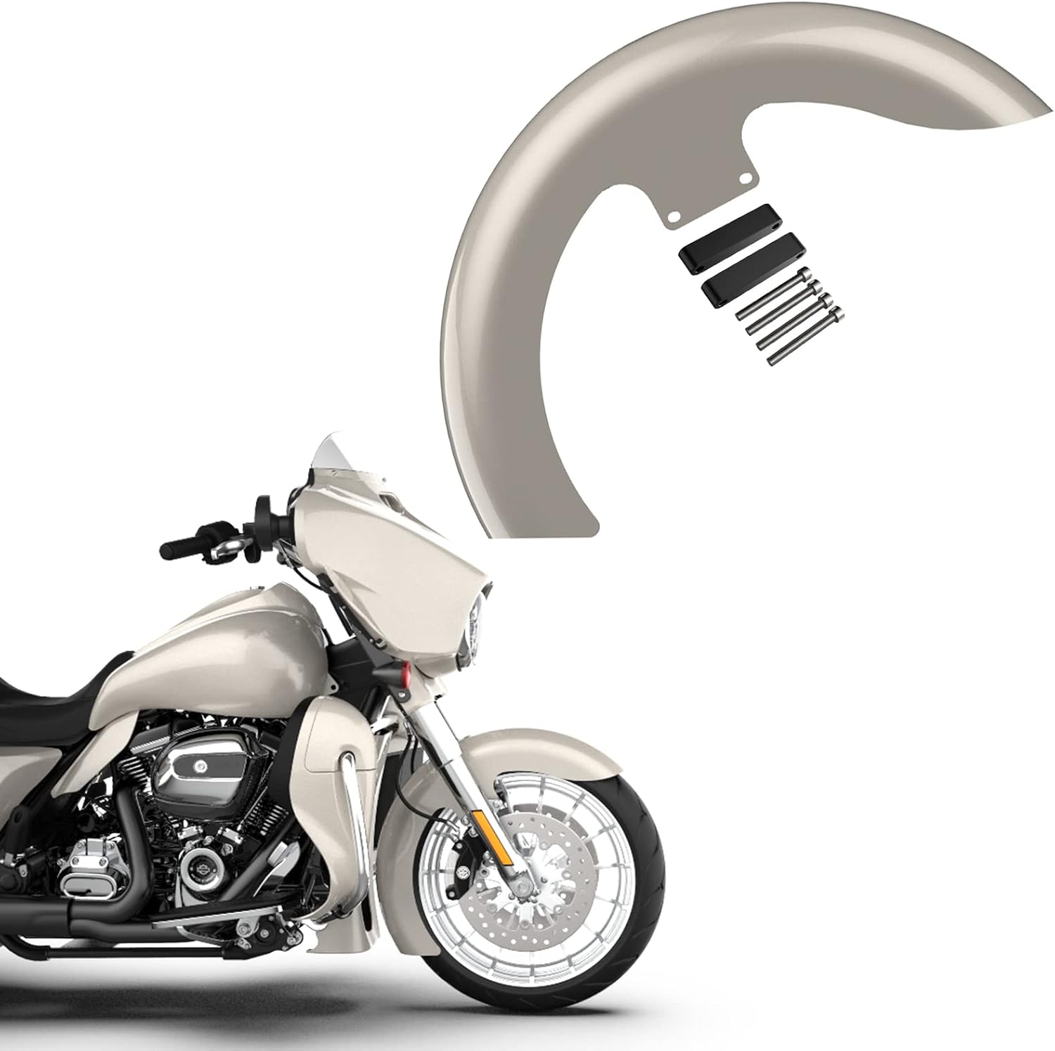 Advanblack 21" Harley Wheels Stretched Front Fender Hugger Fender Fit for Harley FLH Touring Models Street Glide Road King Road King Classic 09-23 (White Sand Pearl)