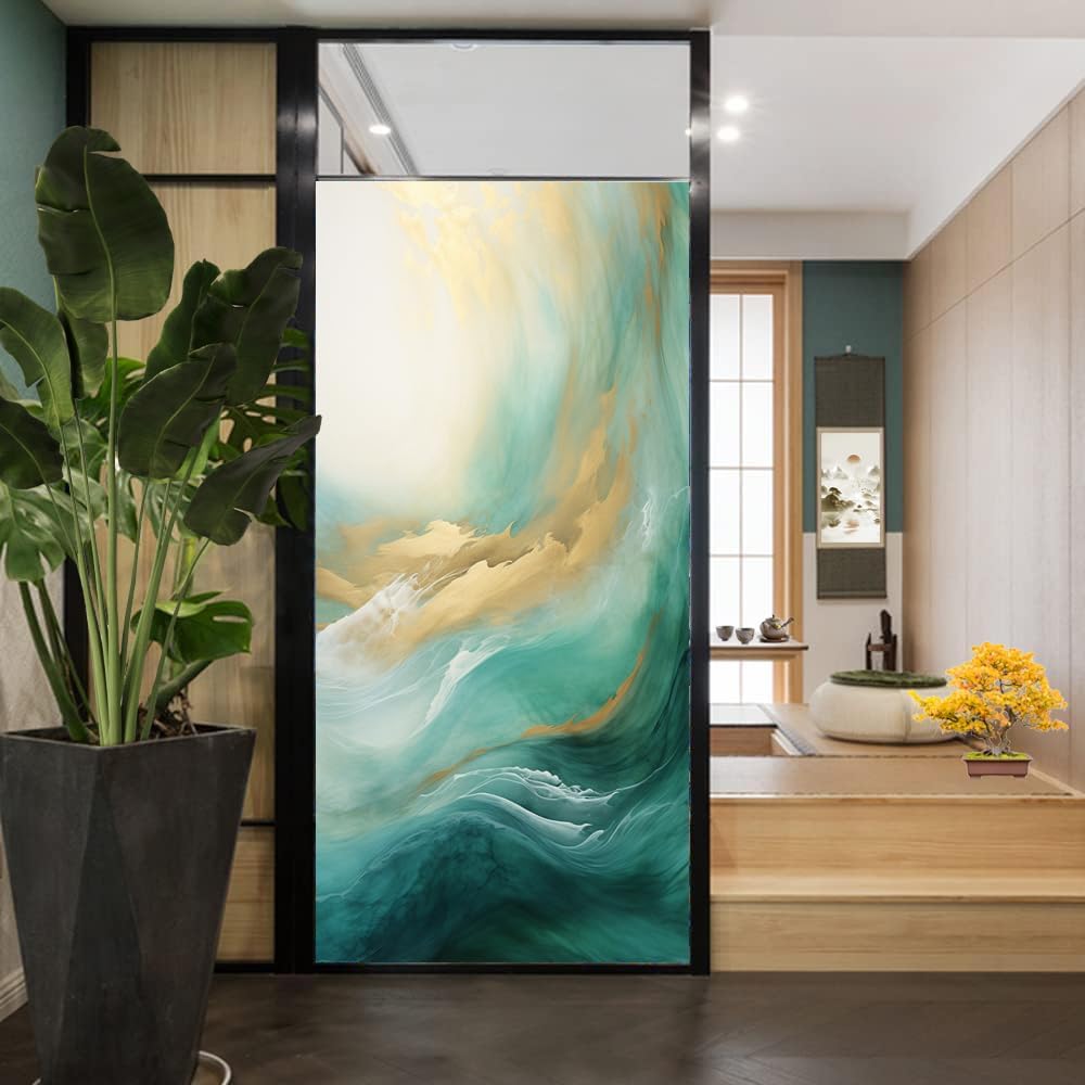 Modern Marble Frosted Window Film, Simple Texture Pattern Self-Adhesive Stained Glass Privacy Film, Sun Blocking Decorative Cover for Bathroom & Glass Door, 35.4Wx55.1L inch