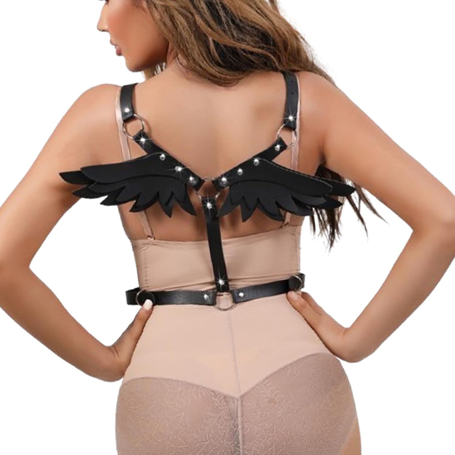 Women's Body Chest Harness Belt with Angel Wings, Body Caged Neck Waist Harness Bondage Strap fMardi Gras