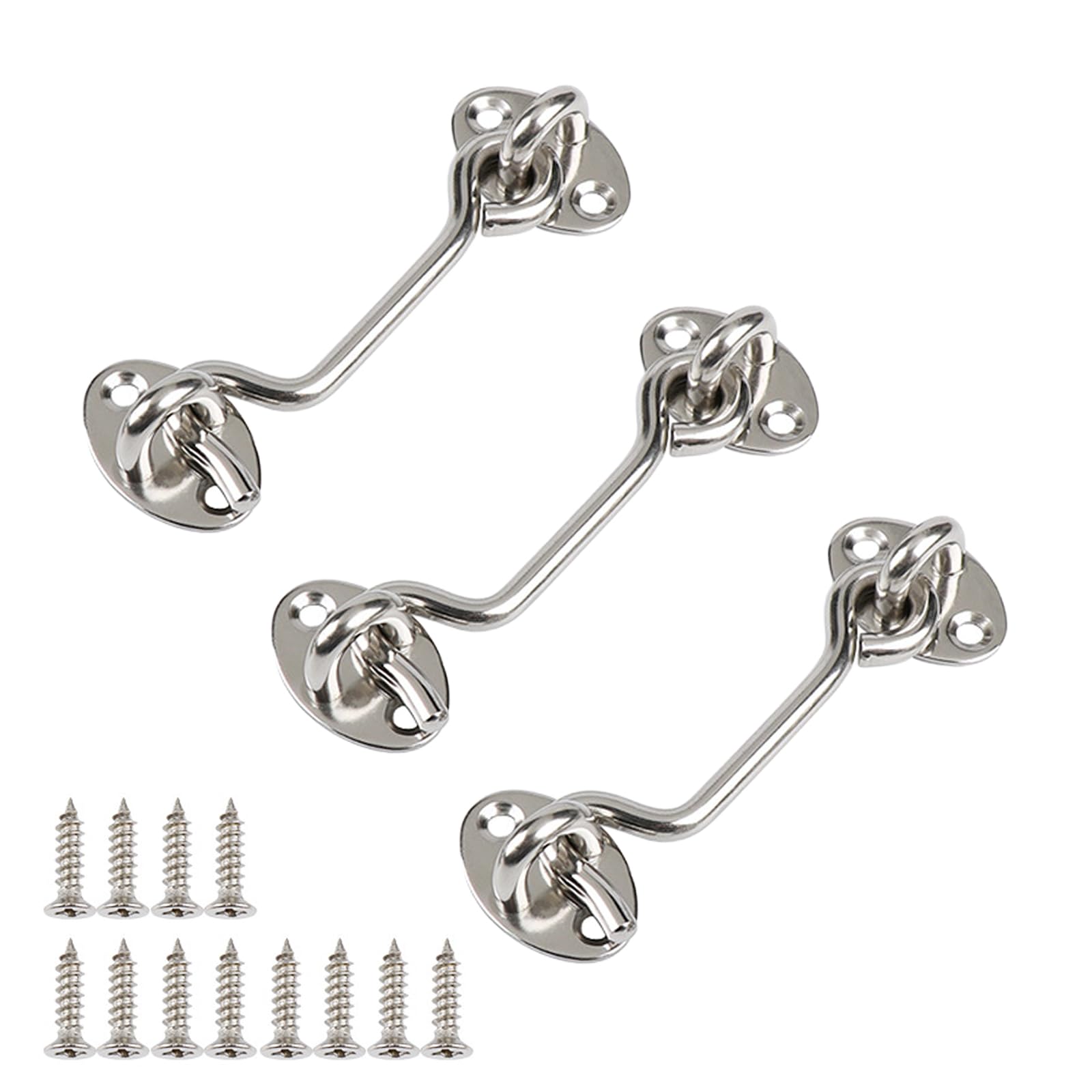 wodehahagou 3Pcs Hook and Eye Latch Door Latch Gate Hook Stainless Steel Cabin Hook Gate Hook and Eye Latch Hook Eye Latch Door Lock for Window with 12Pcs Screws