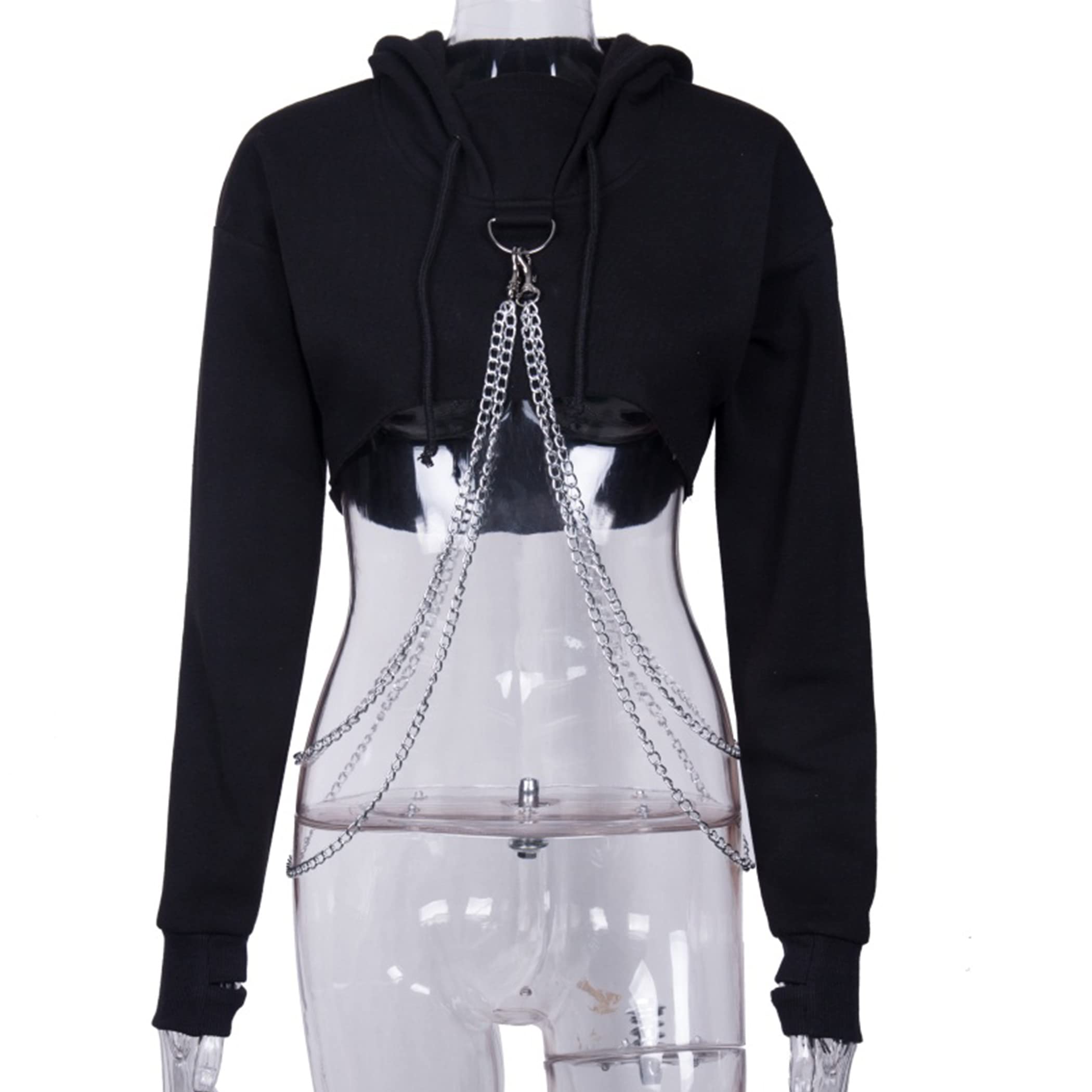 Gothic Punk Langarm Kapuze Crop Tops Halloween Rave Skelett Maske Hoodie Sweatshirt