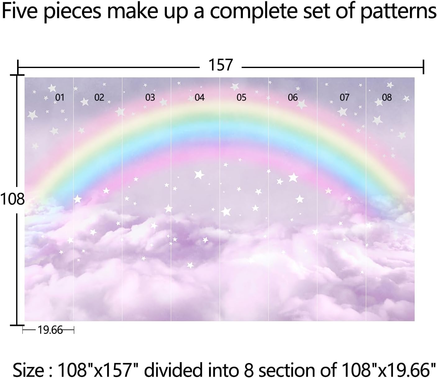 Children's Rainbow Bedroom Wallpaper with a Purple Cloud Background Mural (Self-Adhesive) - 108"x157"