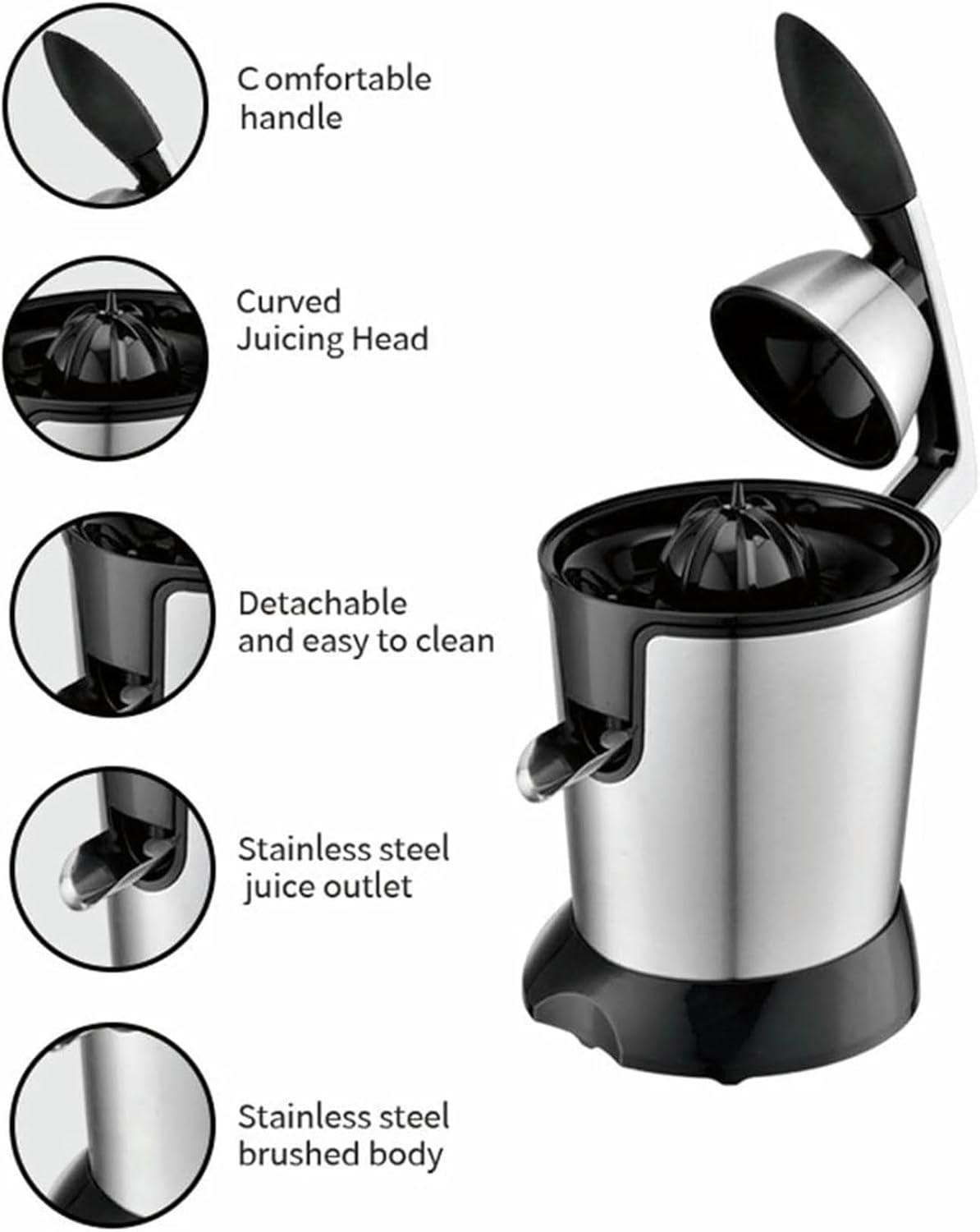 Electric Citrus Juicer, Fruit Machine Masticating Juicer, Portable Stainless Steel Juicer for Lime, Grapefruit Lemon