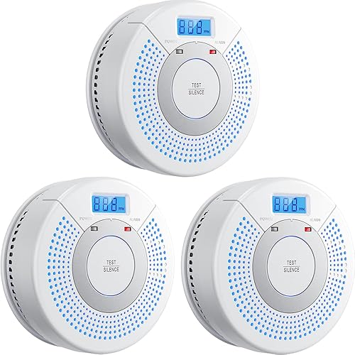 Miniatura 9 de Linsoal Paquete de 3 alarmas fotoeléctricas de humo y detector de monóxido de carbono con batería con pantalla digital (blanco)