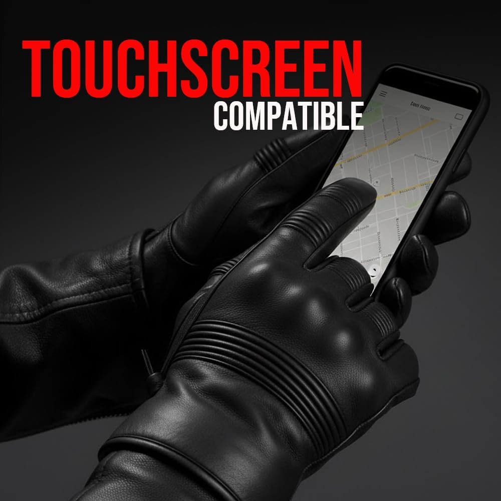 Jackets 4 Bikes Men's Motorcycle Leather Gloves - Cruiser Protective Premium Gloves with Gel Padding, Knuckle & Palm Protection for Street Riding Black L - Image 9