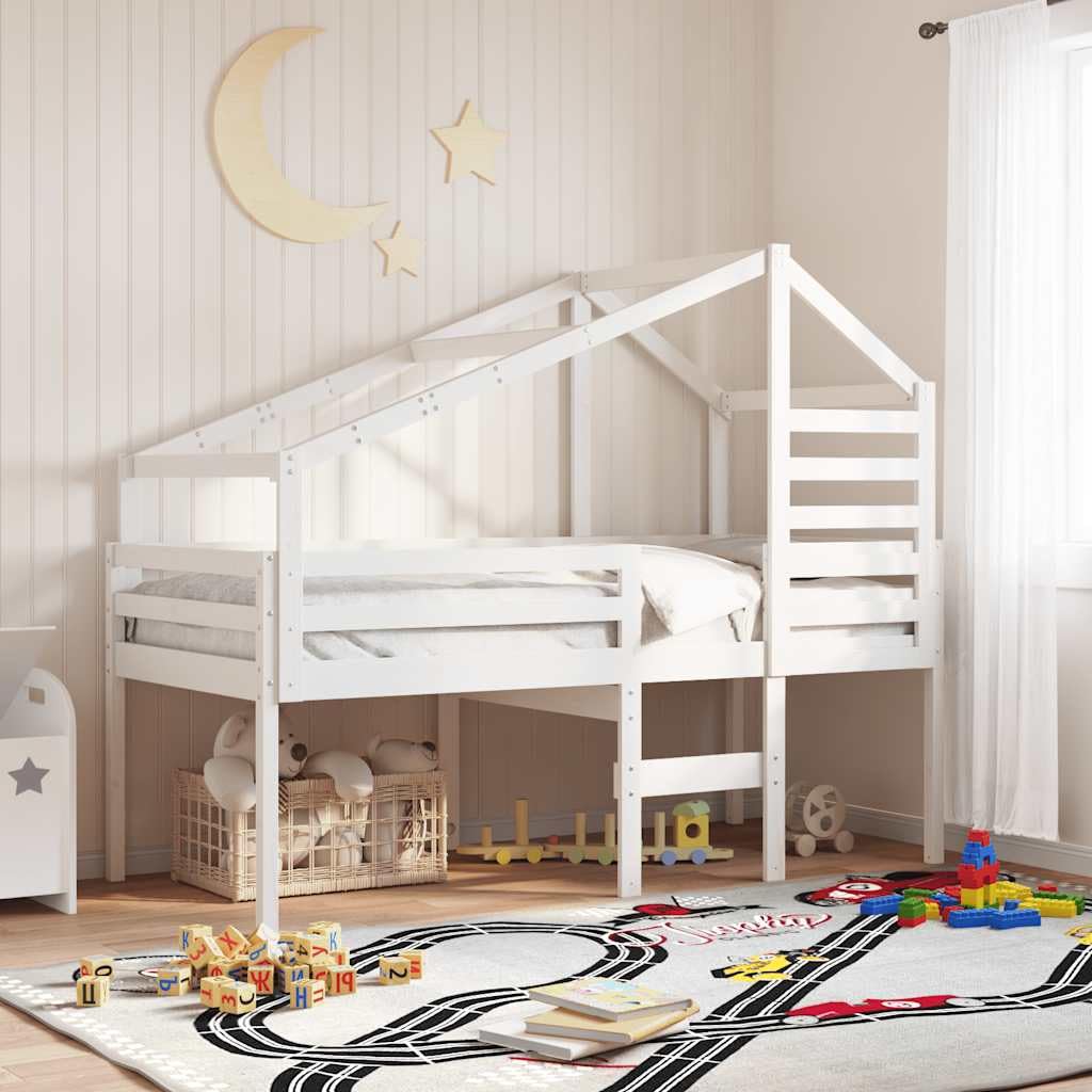 Techo para cuna blanco de madera de pino maciza, 198 x 97 x 113 cm, con entrada abierta, accesorio para somier y soporte para colchón, ideal para habitación infantil, zona de juegos