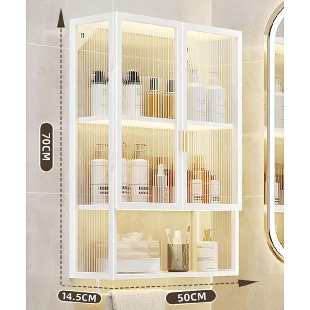 Badezimmer-Wandschrank mit Handtuchstange und ohne Bohren, 50 x 14,5 x 70 cm, Weiß