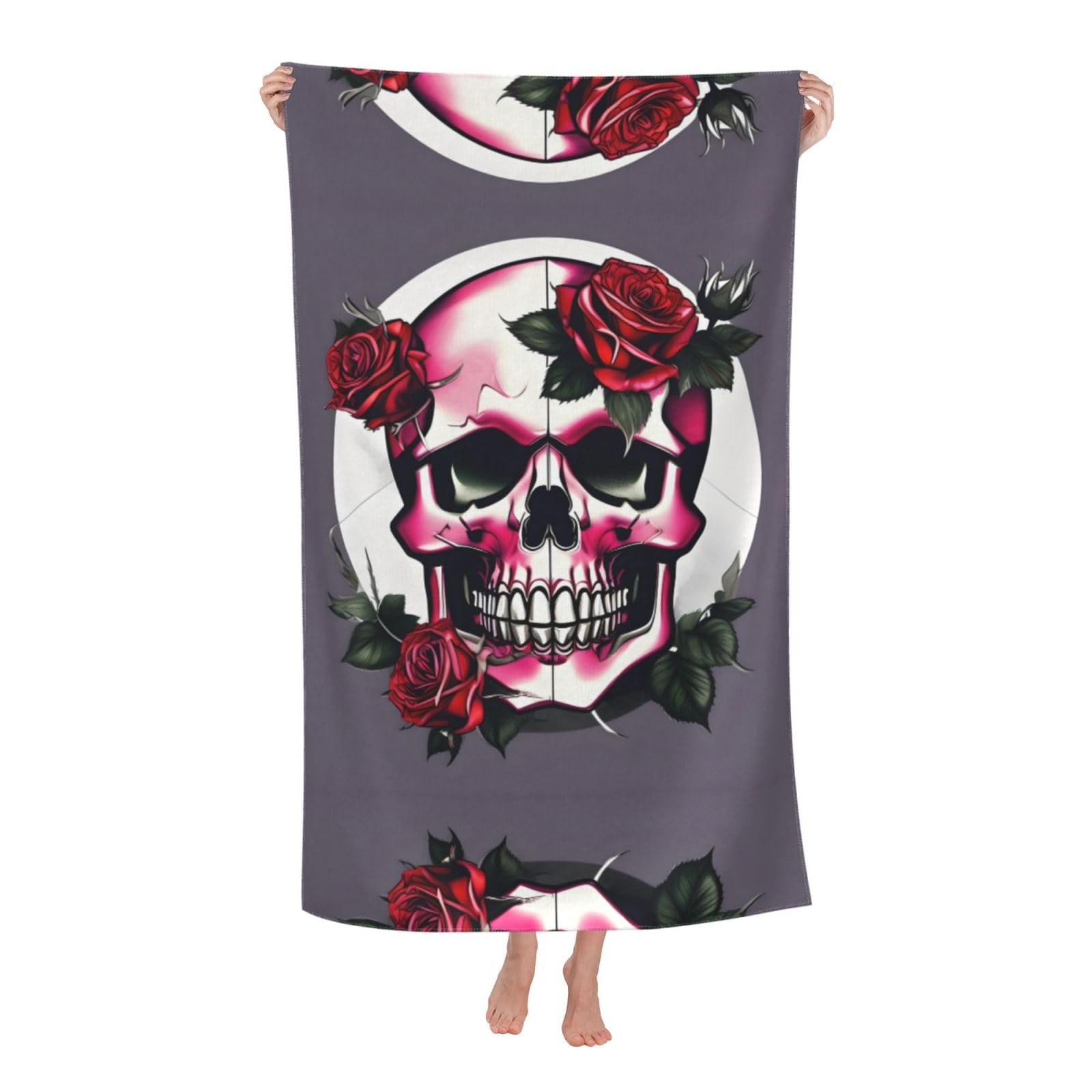 Oazcvbnn Women's White Rose Skull Print Adult Beach Towel Summer Travel Pool Vacation Swimming Fitness Outdoor Adventures