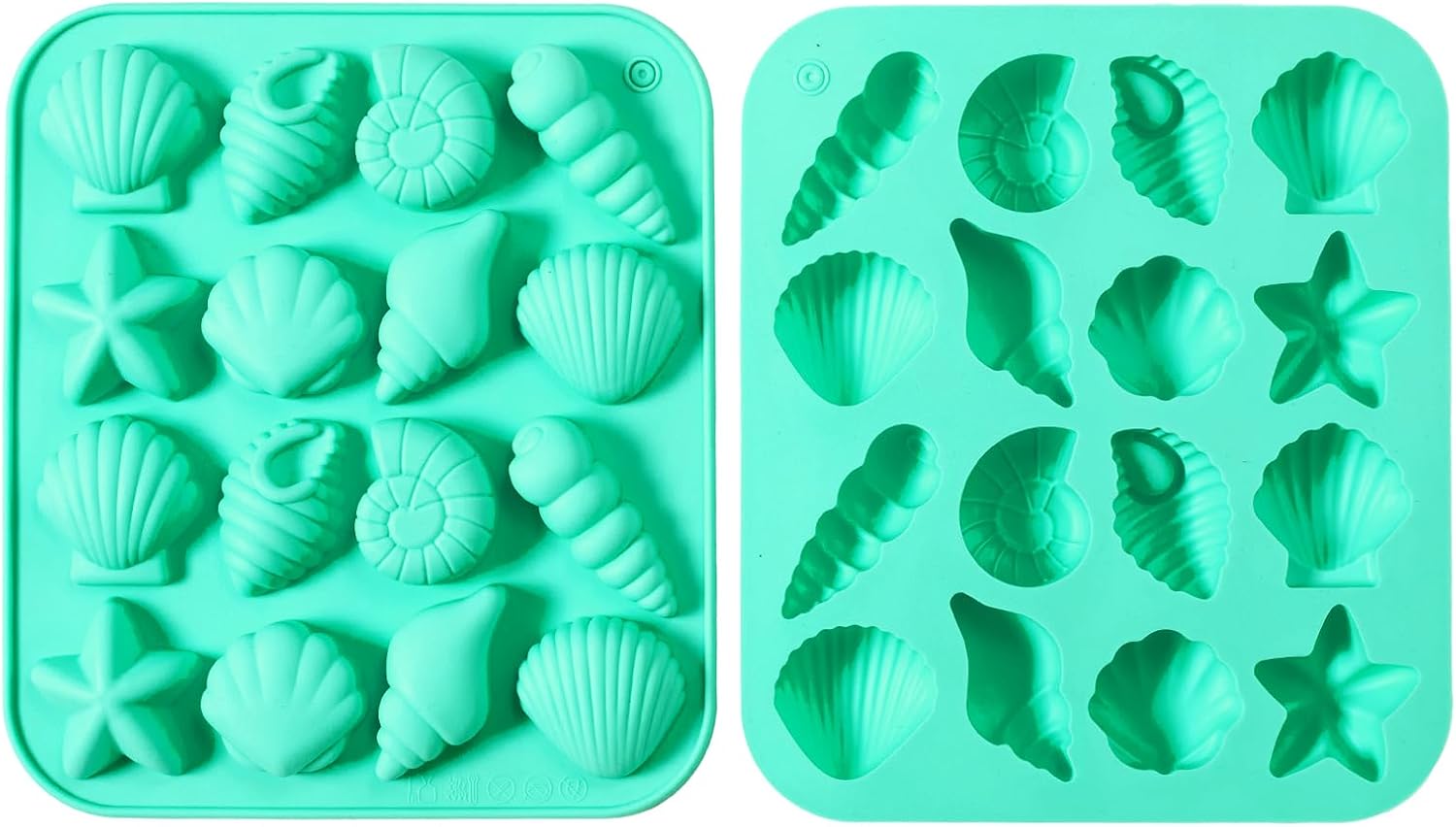 2-Pack Nordic Blue Seashell Silicone Molds for Chocolate Candy Baking Decorations
